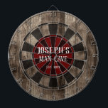 Personalised Man Cave Dartboard<br><div class="desc">Faux wooden background with custom name and man cave in the centre of the board. Other colours available in the shop.</div>