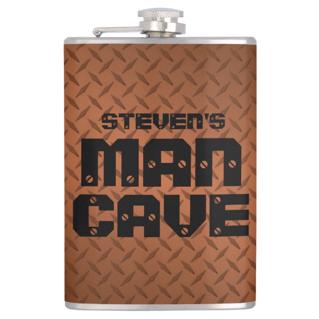 Personalised Man Cave Flask - Copper Diamondplate (Front)