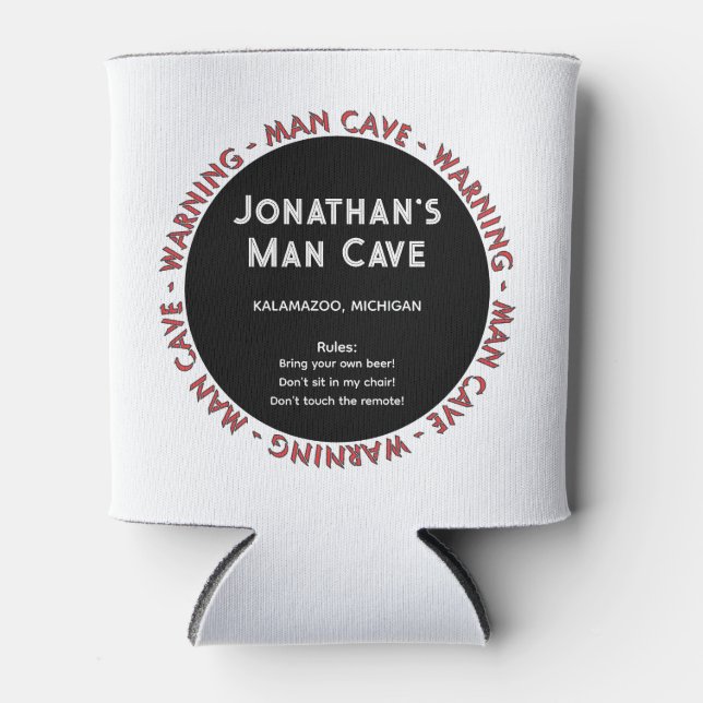 Personalised Man Cave Sign with Rules  Can Cooler (Front)
