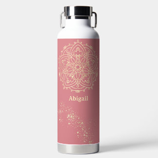 Personalised Mandala Rose Pink Gold Meditation Water Bottle