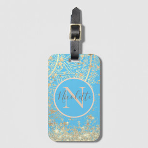 Personalised Mandala with Gold Stars Monogram Luggage Tag