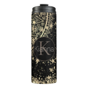 Personalised Mandala with Gold Stars Monogram  Thermal Tumbler