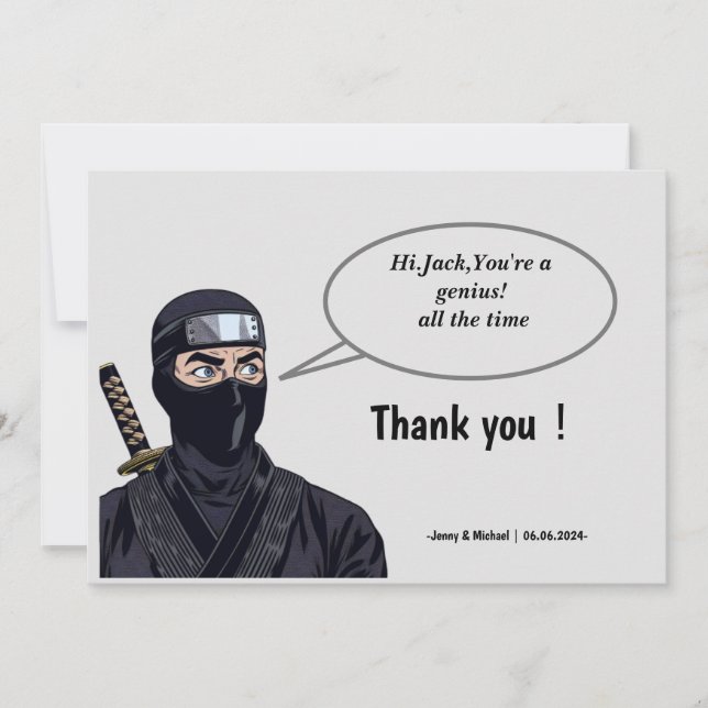 Personalised Manga Comic Ninja Thank You Card (Front)