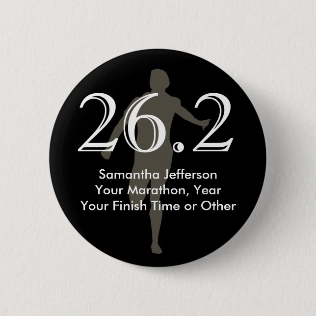 Personalised Marathon Runner 26.2 Keepsake Black 6 Cm Round Badge (Front)