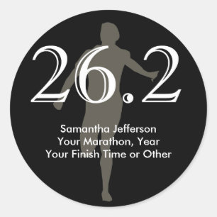Personalised Marathon Runner 26.2 Keepsake Black Classic Round Sticker