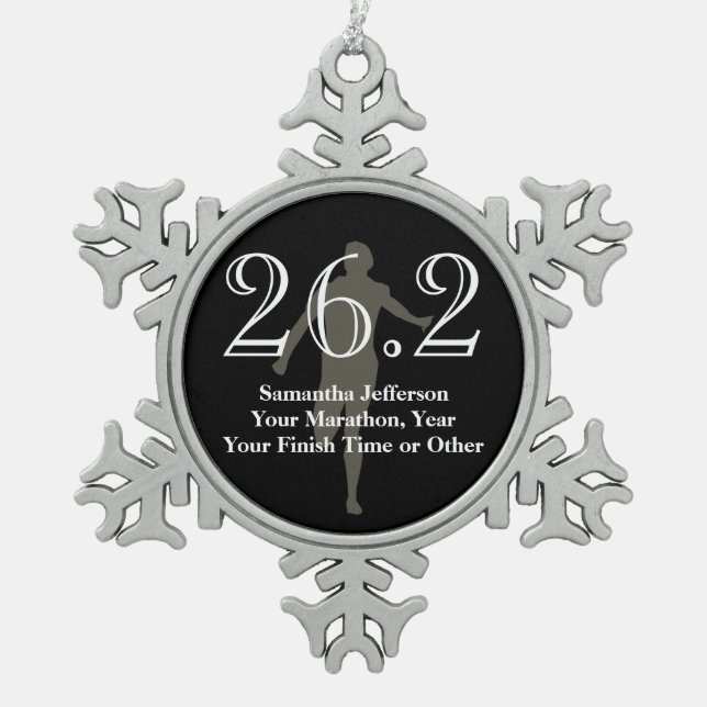 Personalised Marathon Runner 26.2 Keepsake Medal Snowflake Pewter Christmas Ornament (Front)