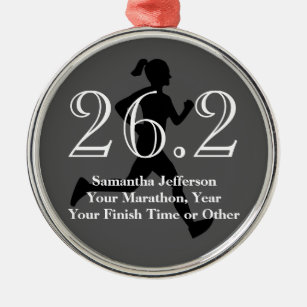 Personalised Marathon Runner 26.2 Womens Medal Metal Tree Decoration