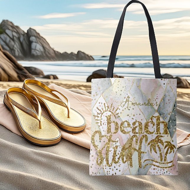 Personalised marble and gold  "Beach stuff"  Tote Bag (Creator Uploaded)
