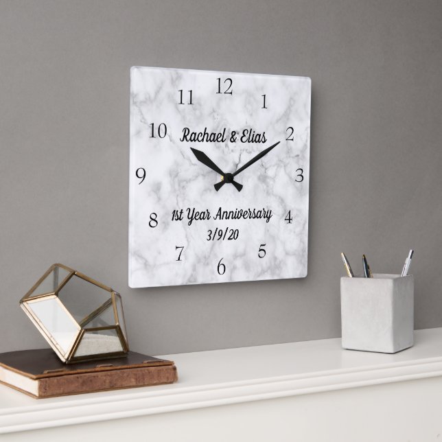 Personalised Marble Anniversary Wedding Square Wall Clock (Office)