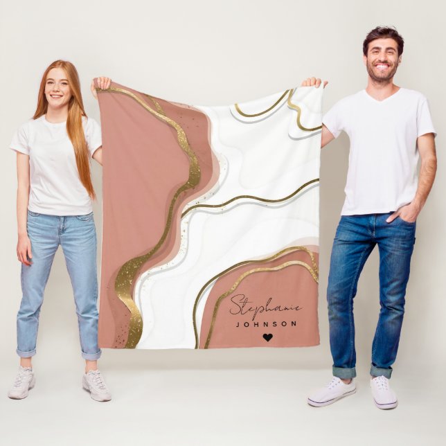 Personalised Marble Blush Pink Monogram |  Fleece Blanket (In Situ)