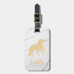 Personalised Marble Gold Unicorn luggage tag