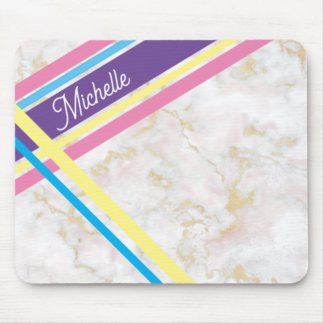 Personalised Marble Pink Mouse Desk Pad Computer (Front)