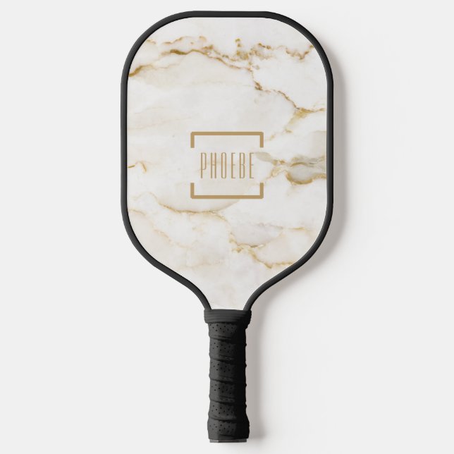 Personalised Marble Print Pattern Monogram Pickleball Paddle (Front)