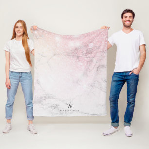 Personalised Marble rose Glitter Fleece Blanket