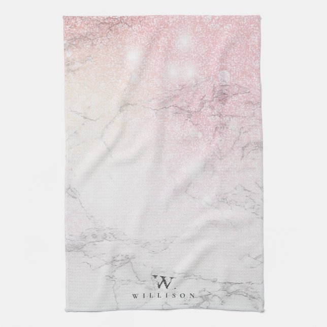 Personalised Marble rose Glitter Tea Towel (Vertical)