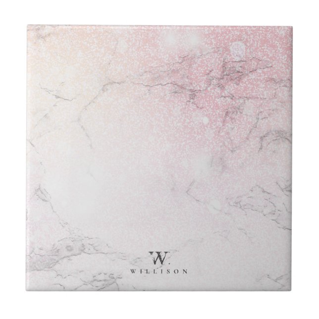 Personalised Marble rose Glitter Tile (Front)