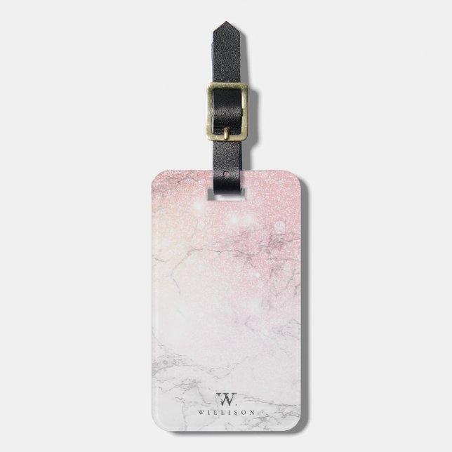 Personalised Marble with glitter details Luggage Tag (Front Vertical)