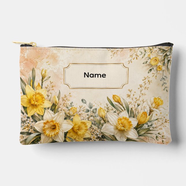 Personalised March Birth Flower Daffodil Accessory Pouch (Front)