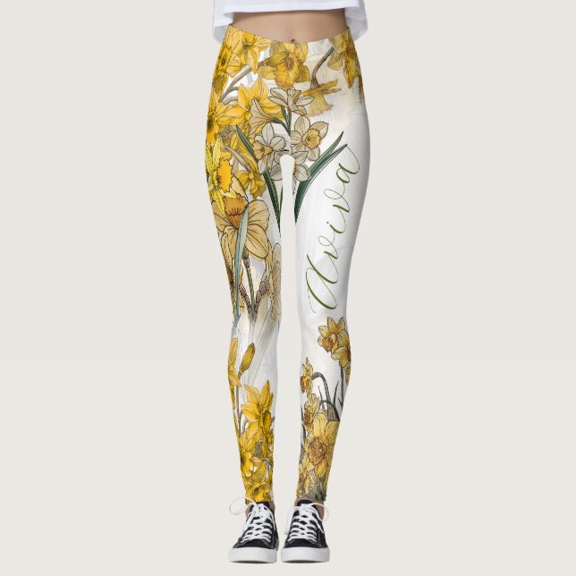 Personalised March Birth Flower Daffodil Leggings (Front)