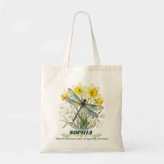 Personalised March Birth Flower Iris Dragonfly Tote Bag