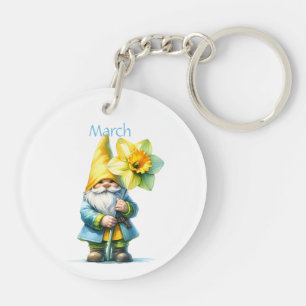 Personalised March Birth Month Garden Gnome Key Ring