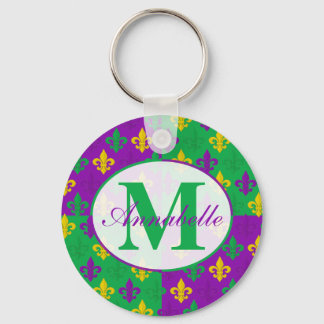 Personalised Mardi Gras Fleur de Lis Pattern Key Ring