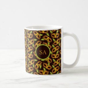 Personalised Mardi Gras Golden Mask Green Feathers Coffee Mug