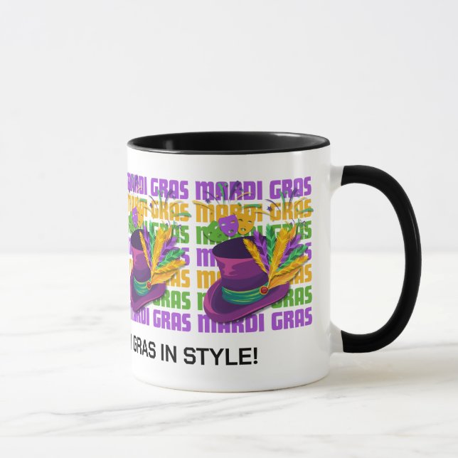 Personalised MARDI GRAS Top Hat Feathers Mug (Right)