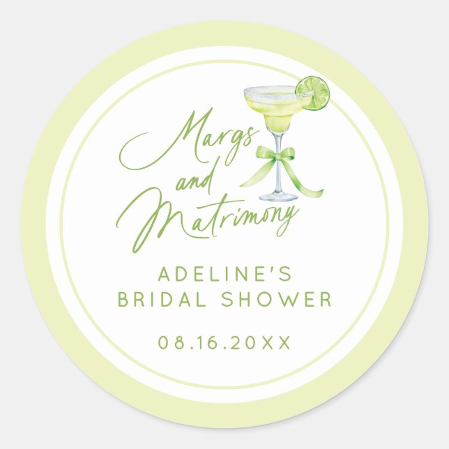 Personalised Margs And Matrimony Bridal Shower Classic Round Sticker (Front)