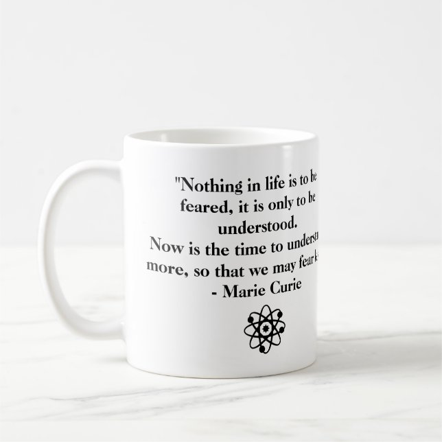 Personalised Marie Curie Quote Coffee Mug (Left)