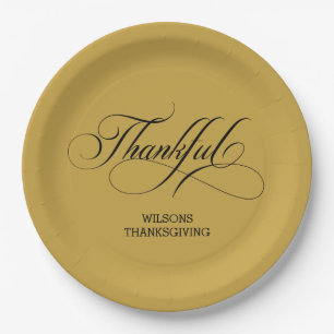 Personalised Marigold Stylish Calligraphy Thankful Paper Plate