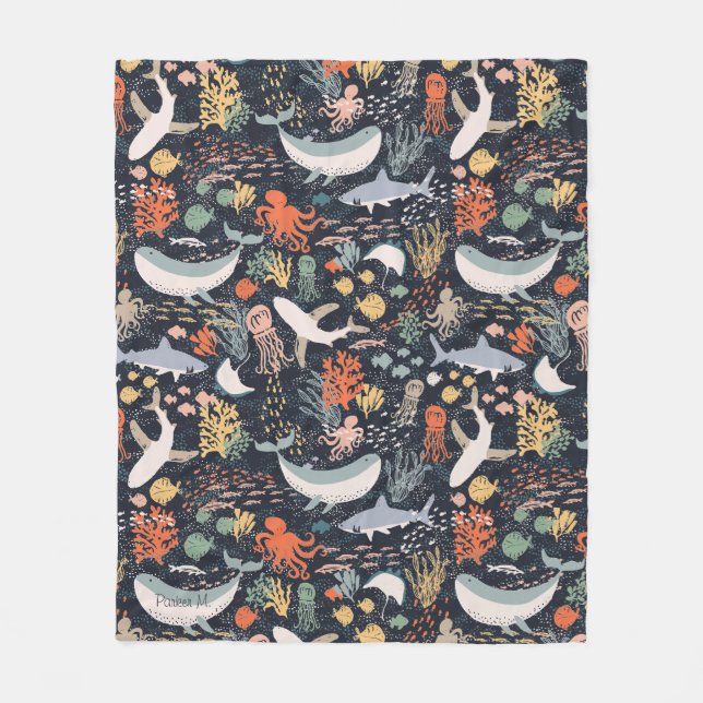 Personalised | Marine Life Fleece Blanket (Front)