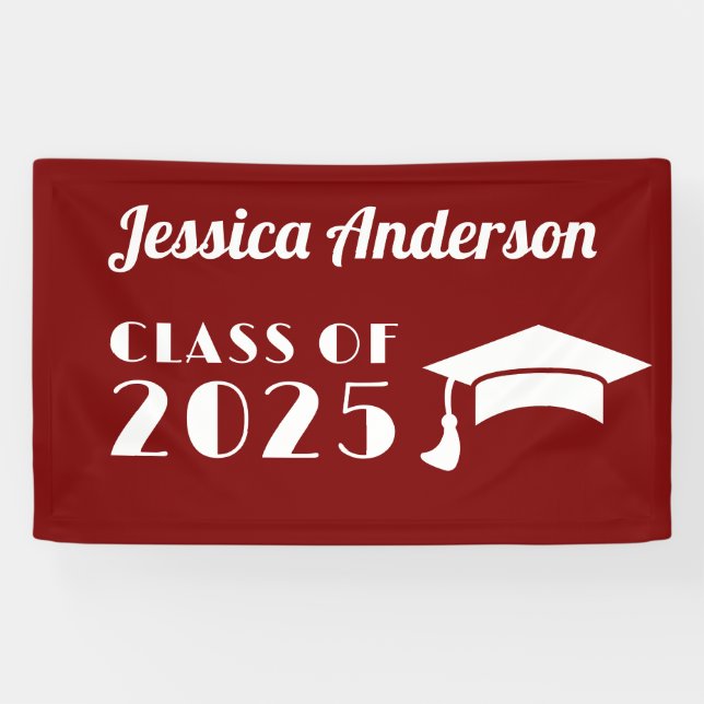 Personalised Maroon and White Graduation  Banner (Horizontal)