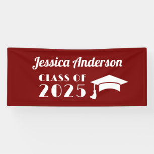 Personalised Maroon and White Graduation  Banner