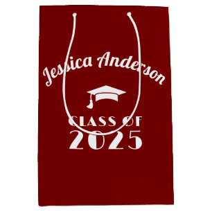 Personalised Maroon and White Graduation Medium Gift Bag