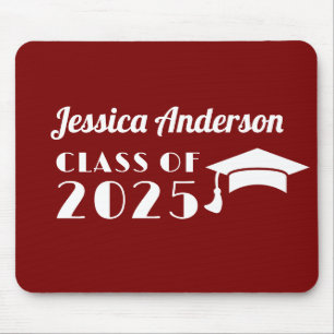 Personalised Maroon and White Graduation Mouse Pad