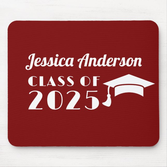 Personalised Maroon and White Graduation  Mouse Pad (Front)