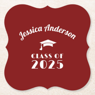 Personalised Maroon and White Graduation  Paper Coaster