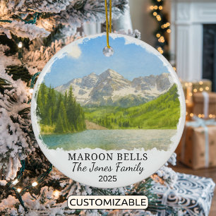 Personalised Maroon Bells Ornament, Colorado Ceramic Tree Decoration