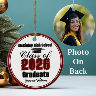 Personalised Maroon Class of 2026 Graduation Photo Ceramic Tree Decoration
