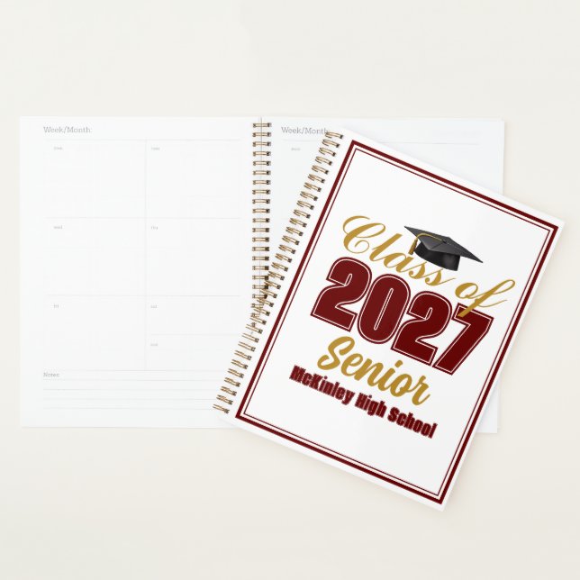 Personalised Maroon Gold Class of 2027 Senior Planner (Display)