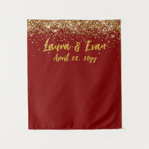 Personalised Maroon Gold Wedding Photo Booth Prop Tapestry