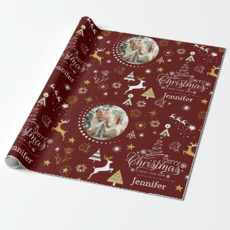 Personalised Maroon Merry Christmas gift Wrapping Paper