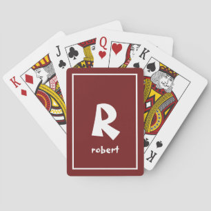 Personalised Maroon & White Initial Monogam Name Playing Cards