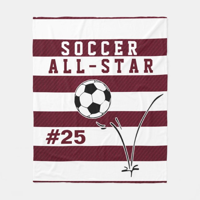 Personalised Maroon & White SOCCER Blanket (Front)