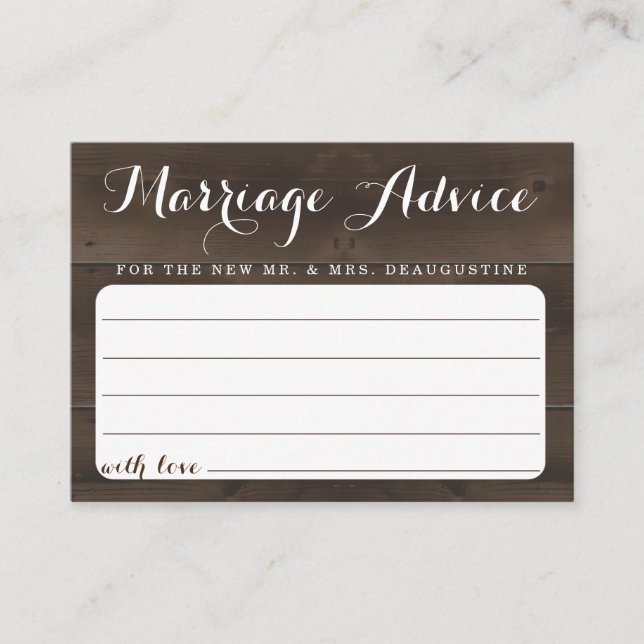 Personalised Marriage Advice Card - Rustic Wood (Front)