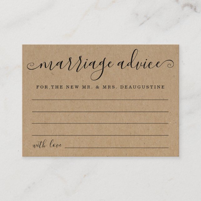 Personalised Marriage Advice Cards - Rustic Kraft (Front)