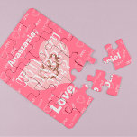Personalised marriage proposal will you marry me jigsaw puzzle<br><div class="desc">Follow your heart and make a surprising cute proposal to your girlfriend to remain as a keepsake all your life! Fully customisable beautiful pink rose and white love typography with doodle lace hearts pattern with engagement rings inside a big light pink heart puzzle with his and her names popping the...</div>