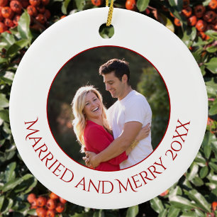 Personalised Married and Merry Photo Ceramic Tree Decoration