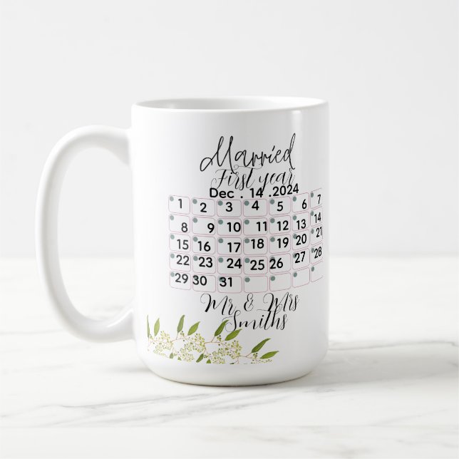 Personalised Married Calendar Date 1th anniversary Coffee Mug (Left)